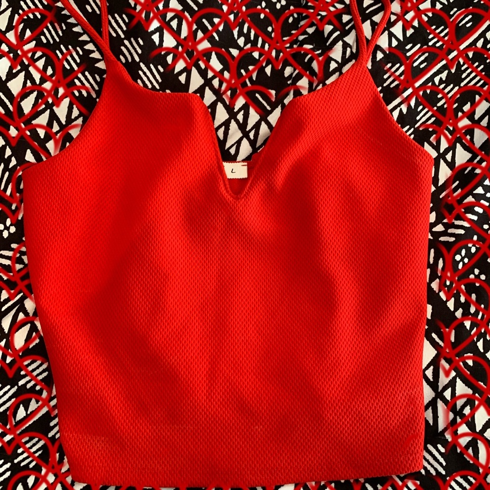 Red strappy crop shirt